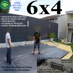 Capa para Piscina Super 6,0 x 4,0m PP/PE Cinza/Preto Cobertura Proteção +52m+52p+3b